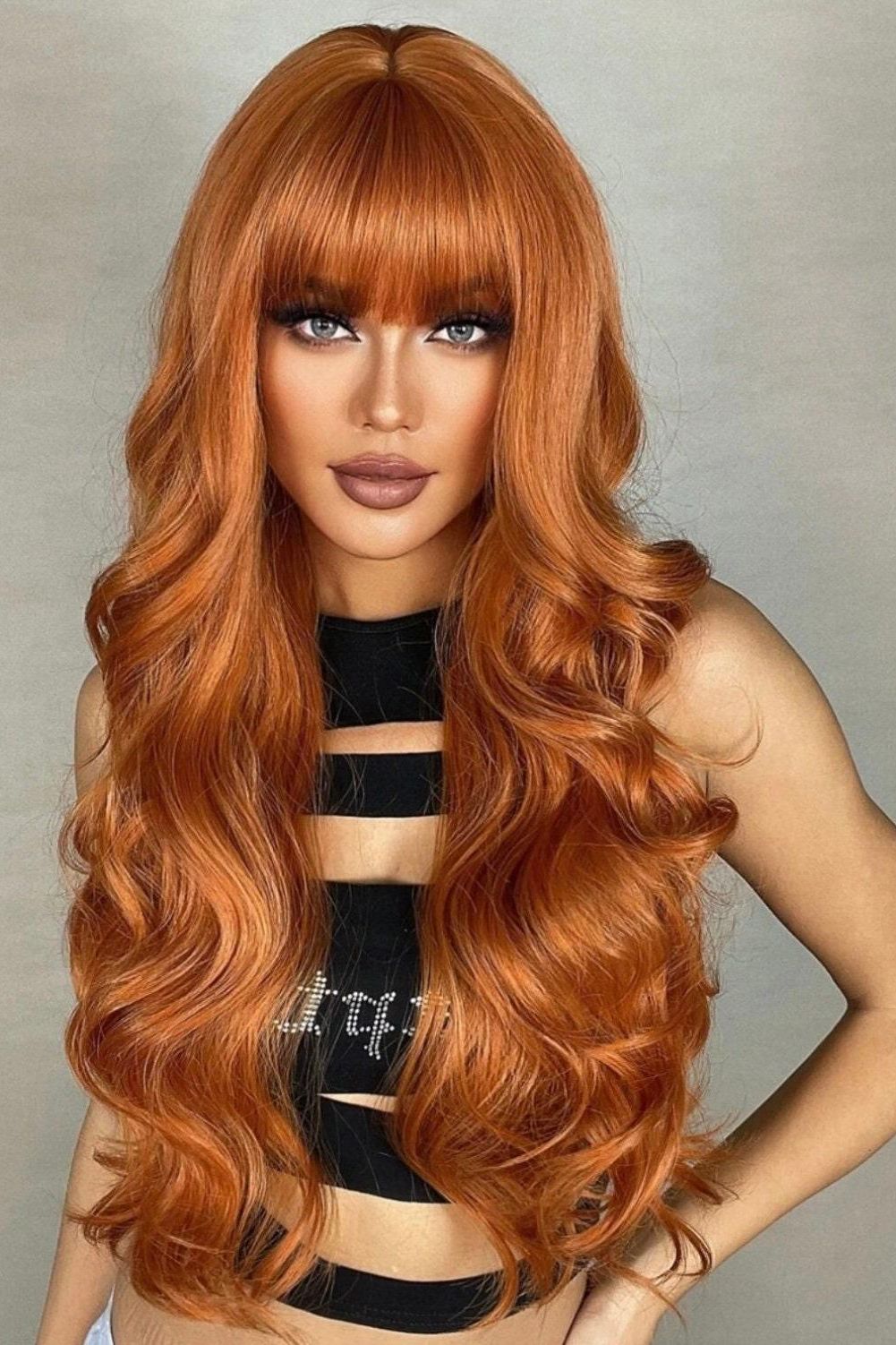 Cosplay Long Body Wave Synthetic Orange Wig With Bangs & 1pc Wig Cap - Labelle Boutique Hair