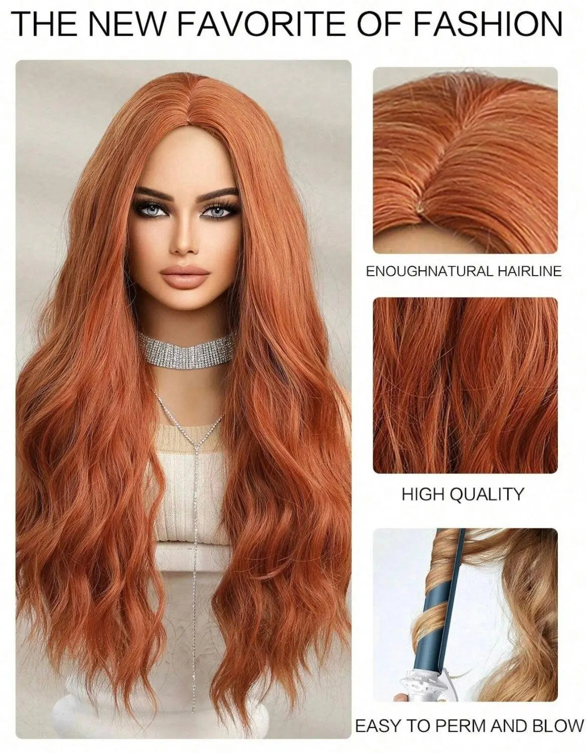 Long Wavy Synthetic Orange Wig - Labelle Boutique Hair