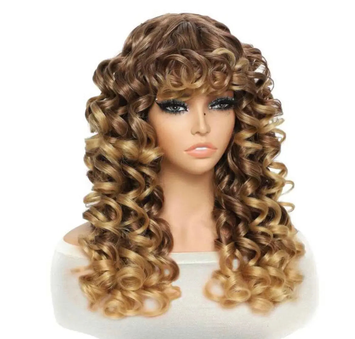 Long Curly Wig Wig Brown To Yellow Gradient Color - Labelle Boutique Hair