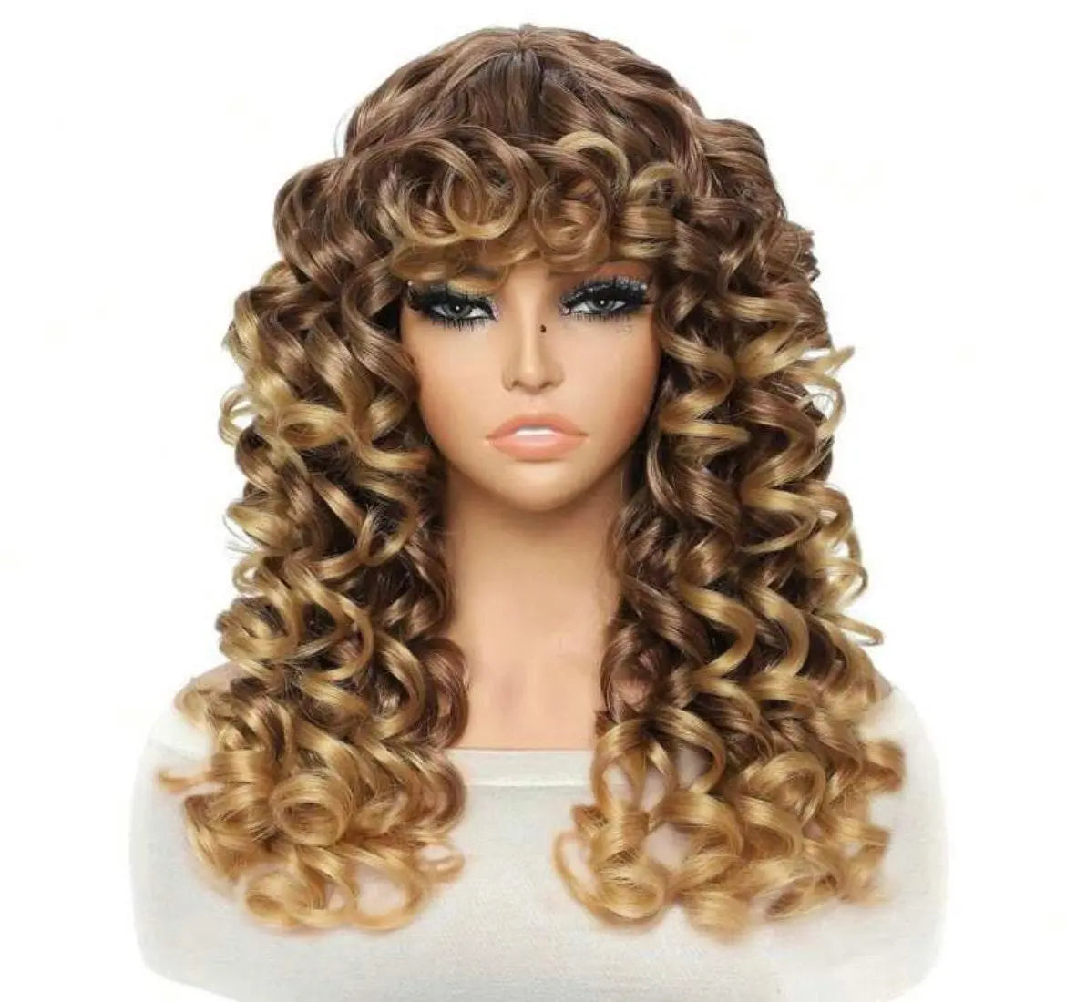 Long Curly Wig Wig Brown To Yellow Gradient Color - Labelle Boutique Hair