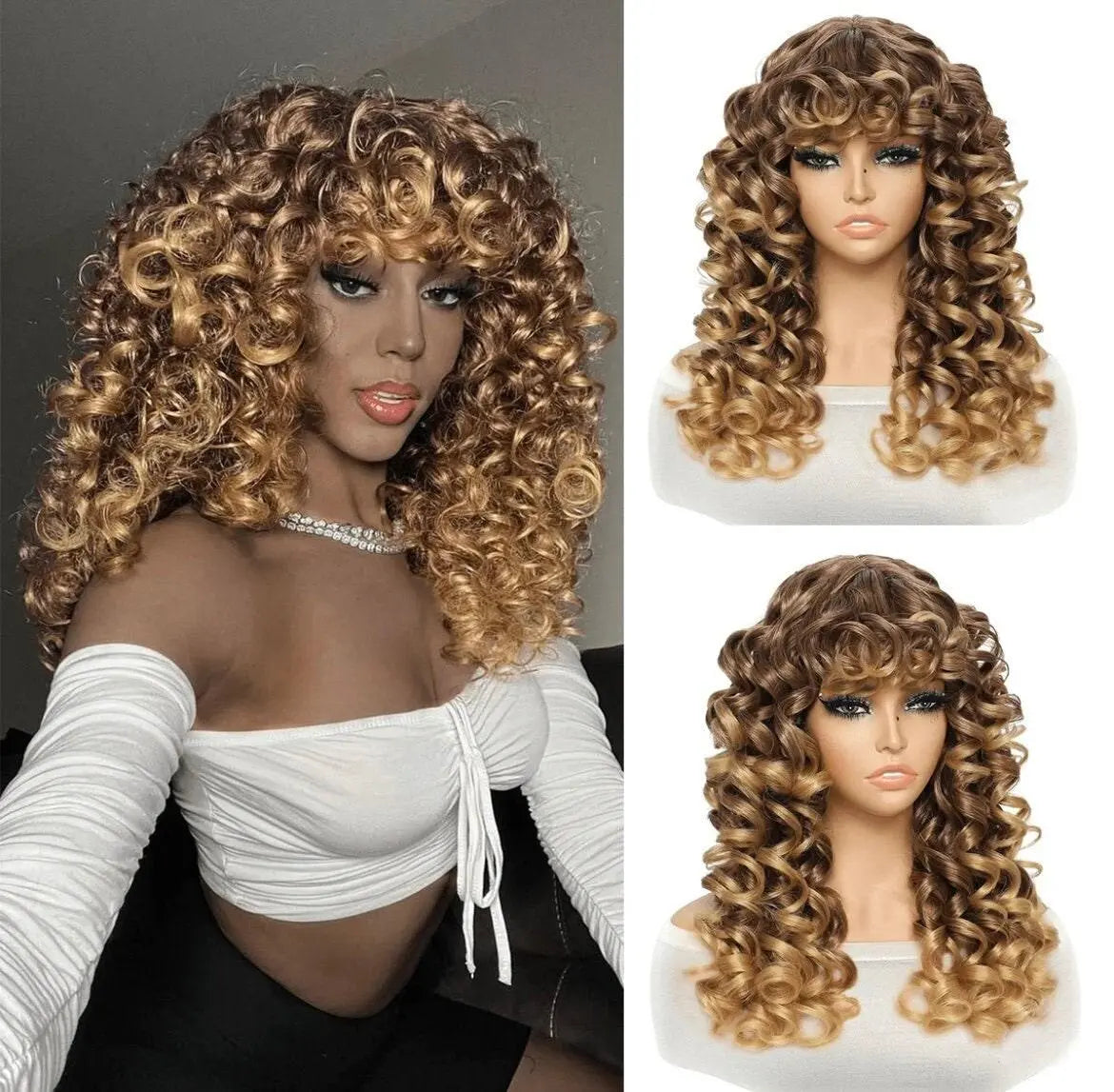 Long Curly Wig Wig Brown To Yellow Gradient Color - Labelle Boutique Hair