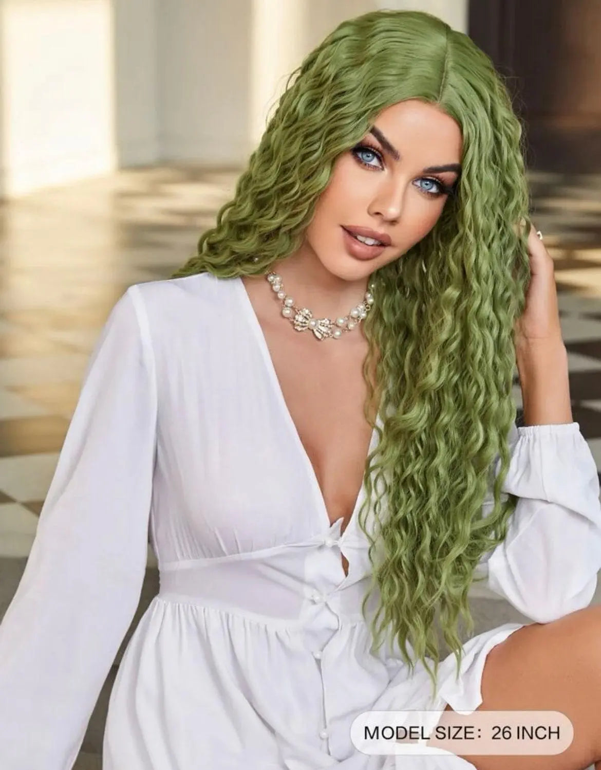 Synthetic Heat Resistant Curly 26 inch green Daily Used Natural Looking Synthetic - Labelle Boutique Hair