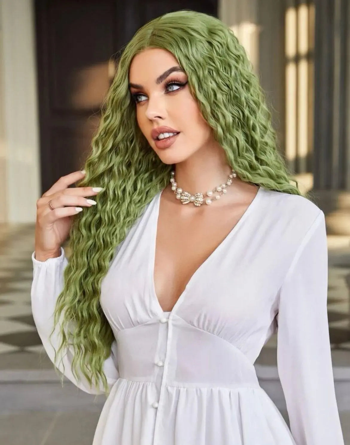 Synthetic Heat Resistant Curly 26 inch green Daily Used Natural Looking Synthetic - Labelle Boutique Hair