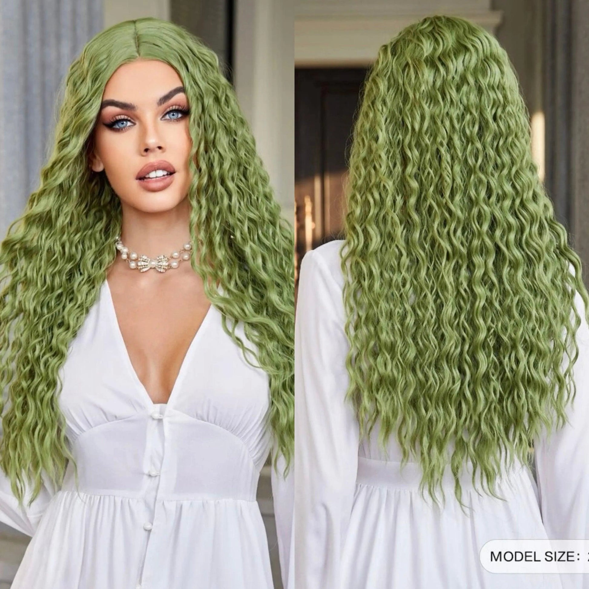 Synthetic Heat Resistant Curly 26 inch green Daily Used Natural Looking Synthetic - Labelle Boutique Hair