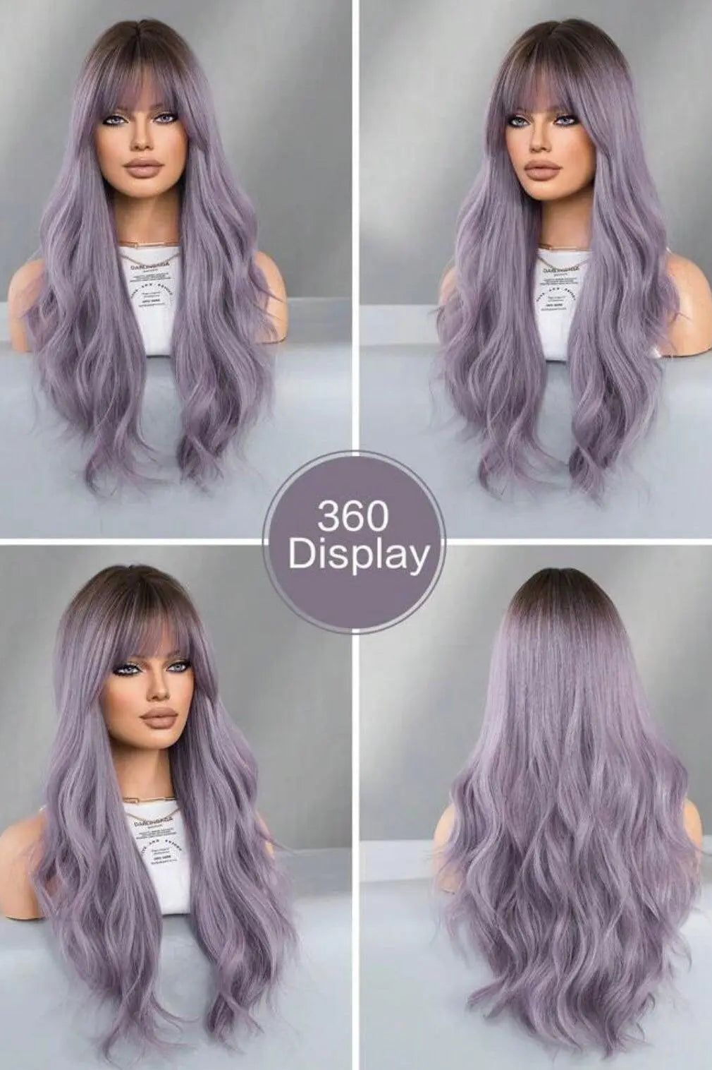 Long Wavy Purple Wig with Bangs Synthetic Ombre Curly - Labelle Boutique Hair wigs  Long Wavy Purple Wig with Bangs Synthetic Ombre Curly 