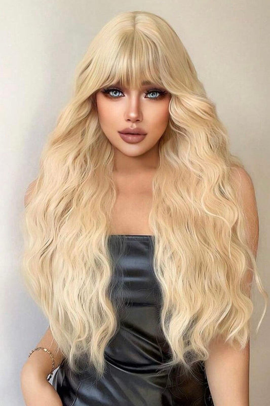 Long Blond Wig with Bangs Curly Synthetic Wigs Women's Wigs - Labelle Boutique Hair