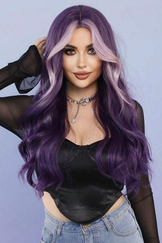 Long Wavy Middle Part Purple Wig Synthetic with Body Wig Halloween Cosplay - Labelle Boutique Hair wigs  Long Wavy Middle Part Purple Wig Synthetic with Body Wig Halloween Cosplay 