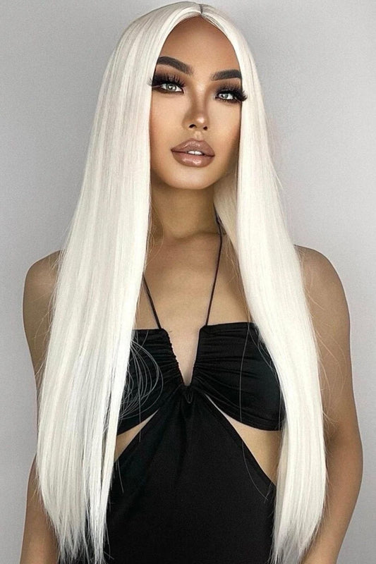 Long White Synthetic Wig Straight Middle Part - Labelle Boutique Hair wigs  Long White Synthetic Wig Straight Middle Part 