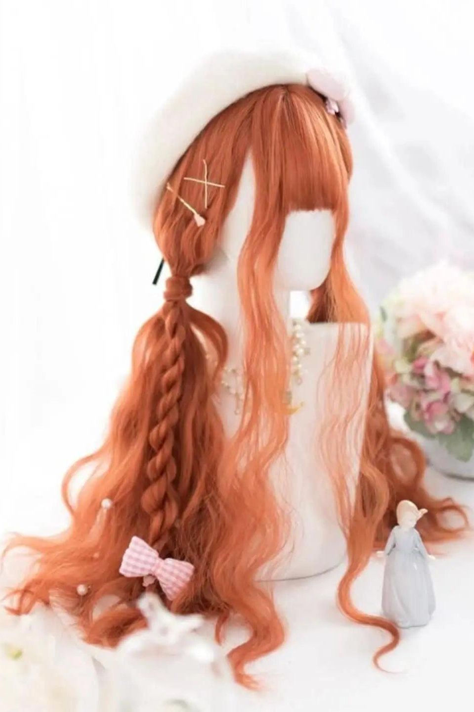 Natural Long Curly Synthetic Orange Wig With Bangs - Labelle Boutique Hair wigs  Natural Long Curly Synthetic Orange Wig With Bangs 