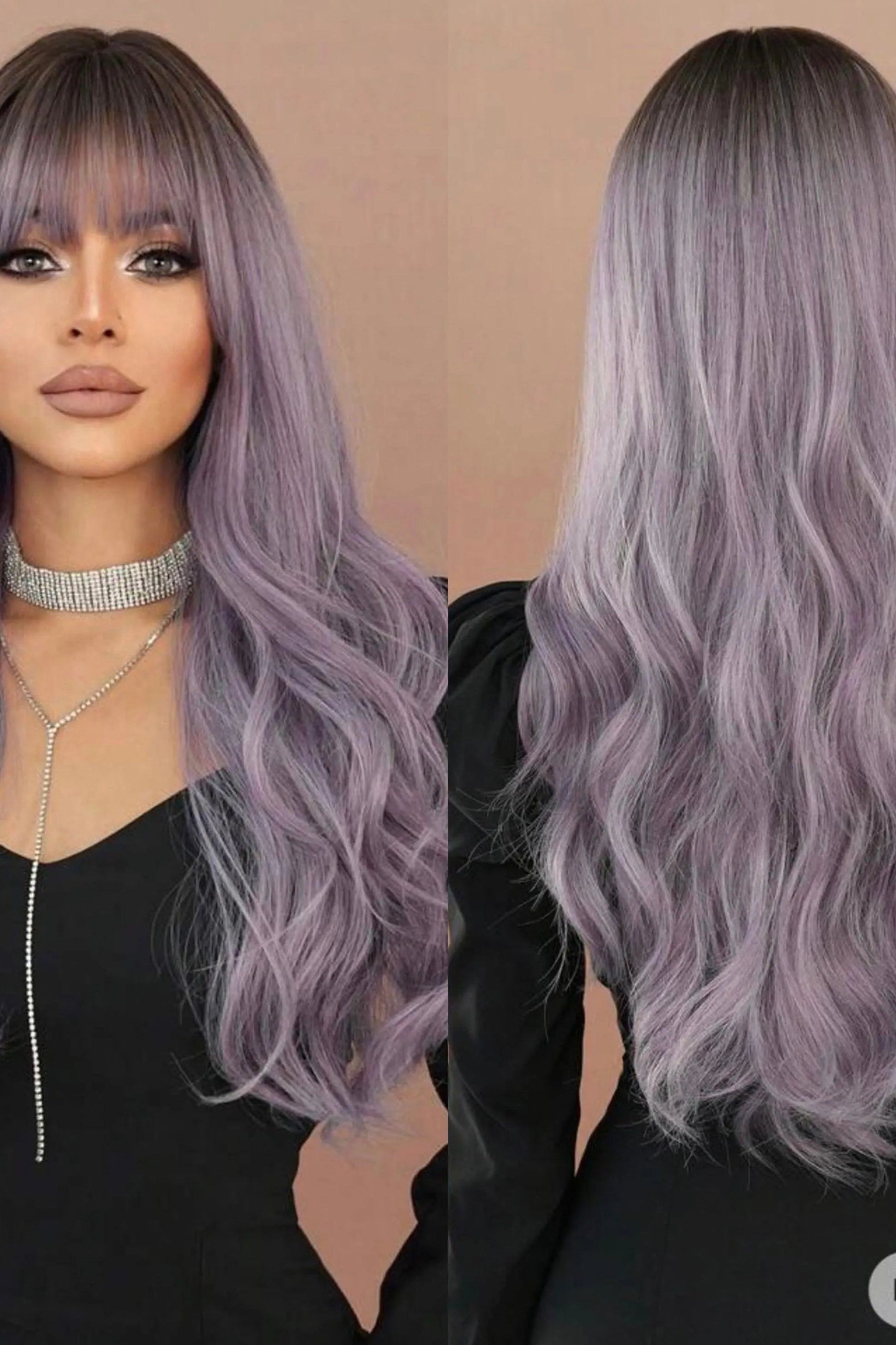 Long Wavy Purple Wig with Bangs Synthetic Ombre Curly - Labelle Boutique Hair wigs  Long Wavy Purple Wig with Bangs Synthetic Ombre Curly 