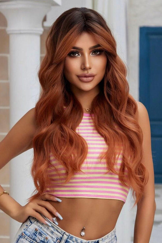 Orange Butterfly Haircut Long Curly Wigs With Bangs Synthetic Fiber Wigs - Labelle Boutique Hair   Orange Butterfly Haircut Long Curly Wigs With Bangs Synthetic Fiber Wigs 