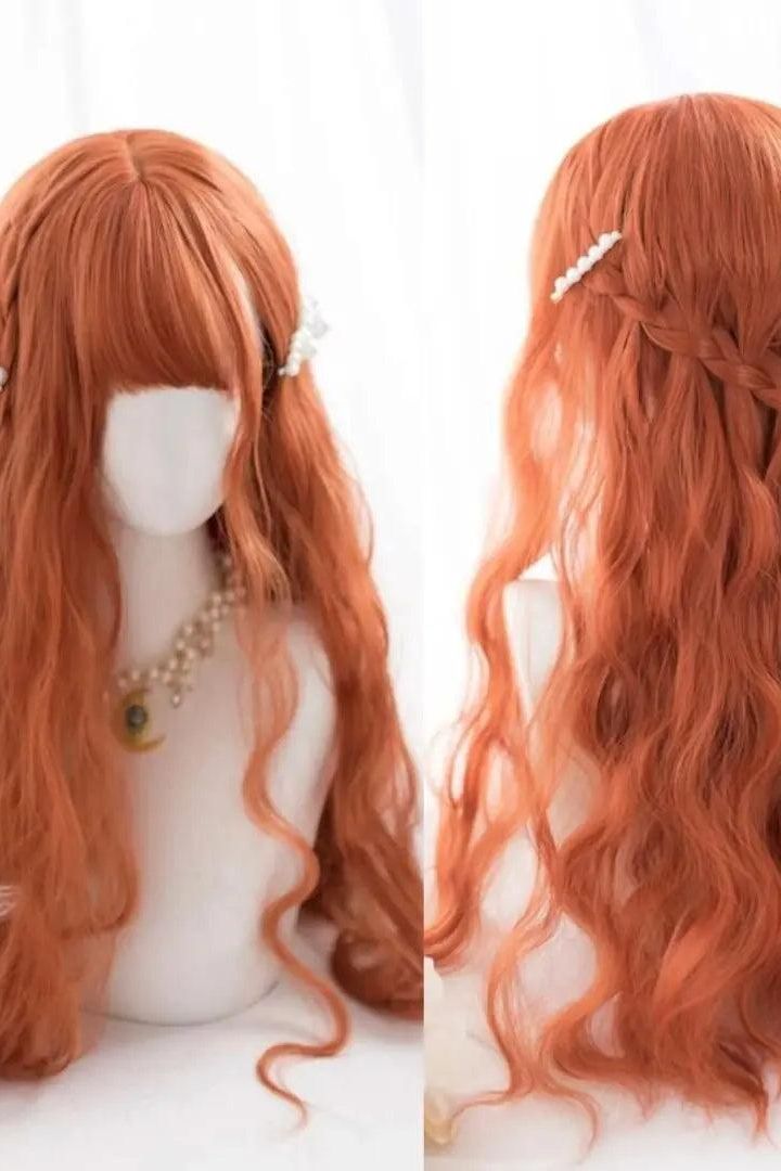 Natural Long Curly Synthetic Orange Wig With Bangs - Labelle Boutique Hair wigs  Natural Long Curly Synthetic Orange Wig With Bangs 