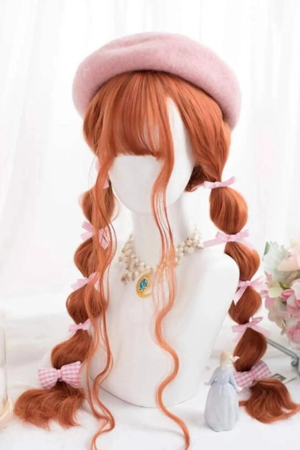 Natural Long Curly Synthetic Orange Wig With Bangs - Labelle Boutique Hair wigs  Natural Long Curly Synthetic Orange Wig With Bangs 